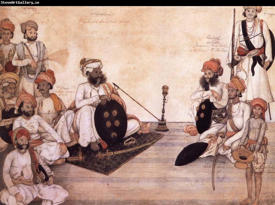 unknow artist Thakur Daulat Singh,His Minister,His Nephew and Others in a Council